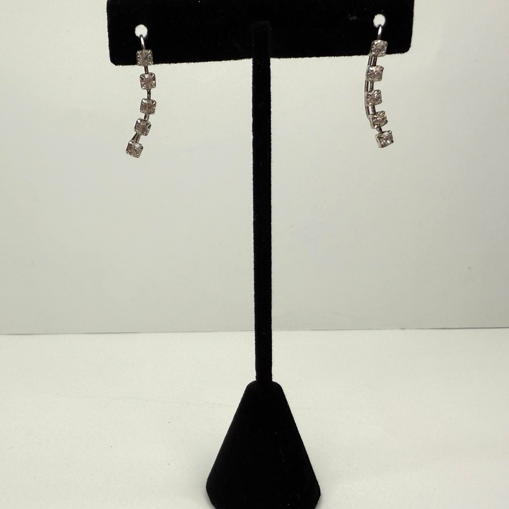 Dangling Drop Rhinestone Crystal Earrings Silver Tone Pierced Ear Jewelry 1 in L